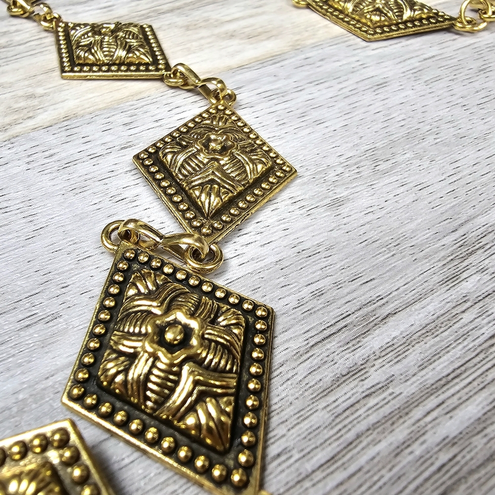 New Boho Rhombus Metal Statement Belt - Picture 3 of 6